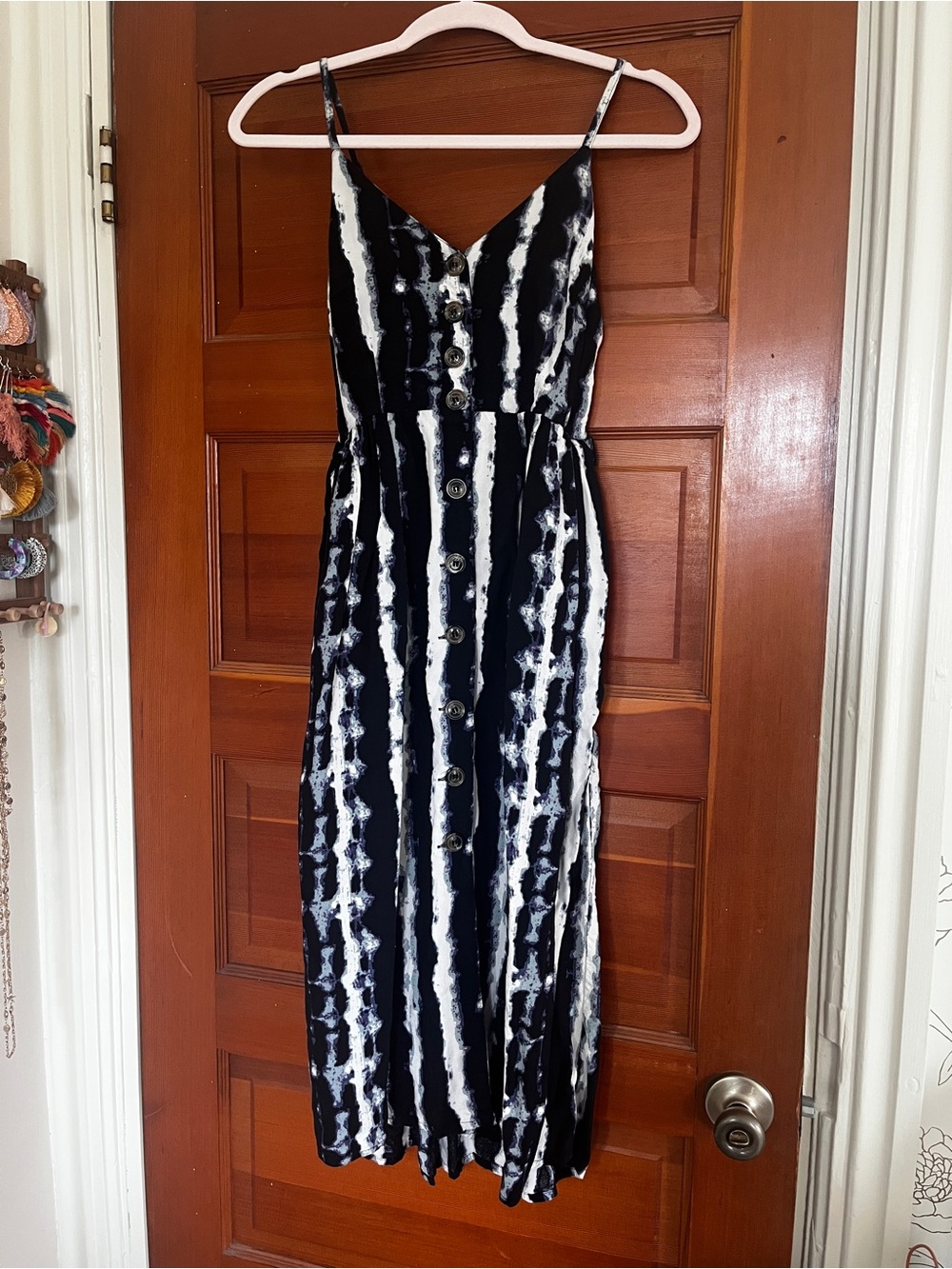 Japna Black & White Tie-Dye Button-Front Maxi Dress